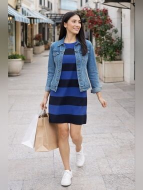Banana Republic Blue & Black Metallic Striped Dress Chic Work to Night Out
